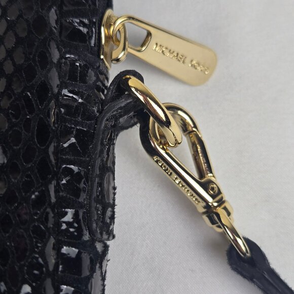 Michael Kors Black Patent Python Embossed Laptop Computer Case Double Zip Strap - Picture 4 of 14